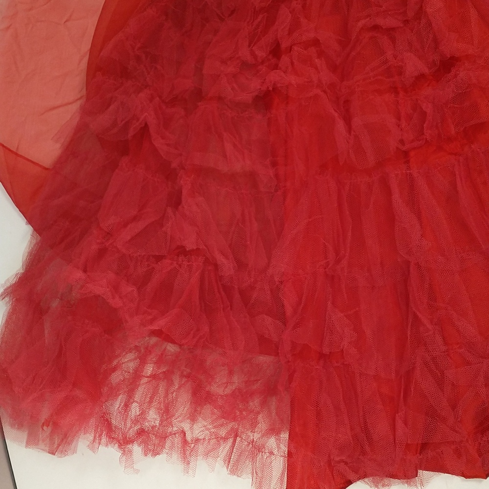 50s 60s Vintage Formal Gown Bright Red Cream Lace Fem Gone With The Wind Style - Picture 13 of 16